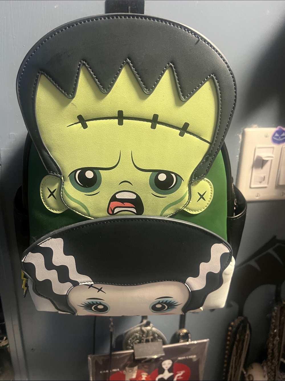 Kids Frankenstein & Bride Character Backpack - Green